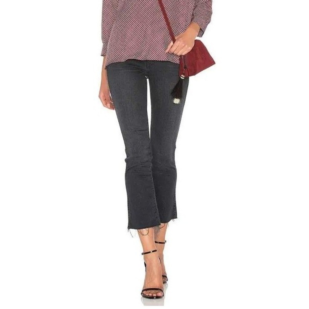 The Great The Nerd Raw Hem Cropped Kick Flare Jeans Faded Black 24